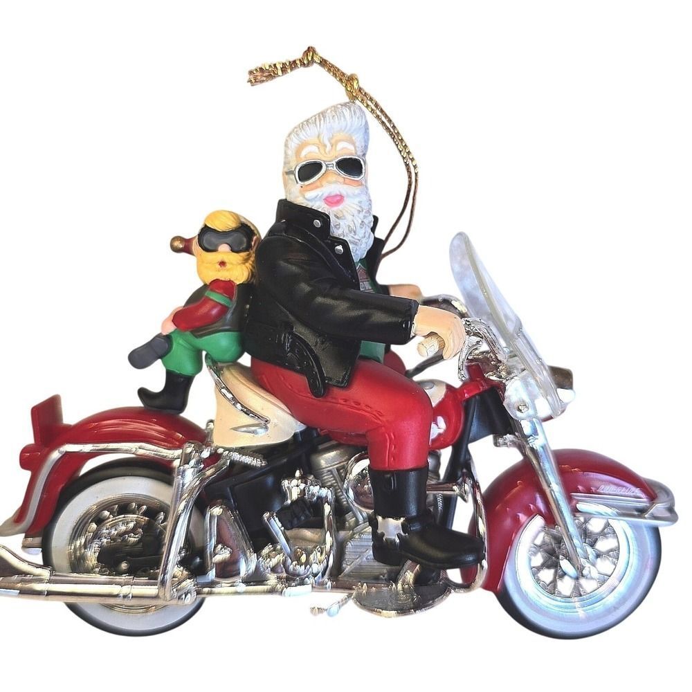 Vtg 2000‎ Harley Davidson Ridin Cool Santa Motorcycle Christmas Ornament W/Box